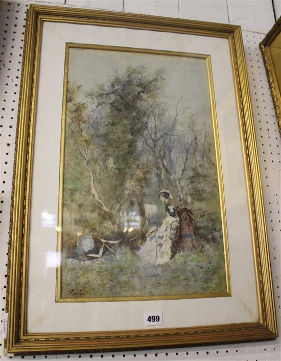 Julian Parini (c.1900) Lady artists in woodland, 19.5 x 11.5in.